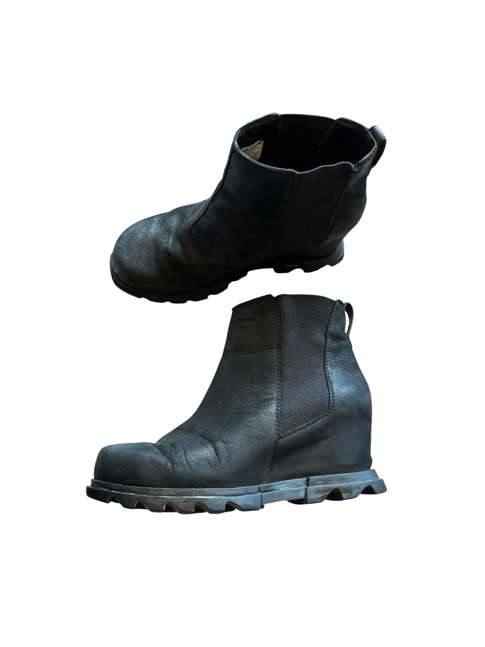 SOREL Joan of Arctic Wedge III Chelsea Boots Black Leather Lug Sole NL4355-010